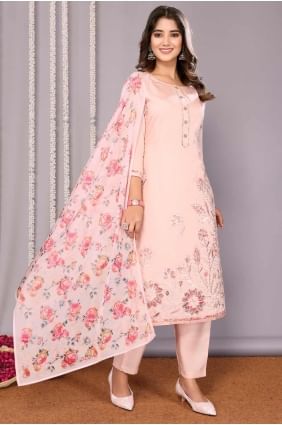 costume droit chanderi brodé en rose avec dupatta SK155414