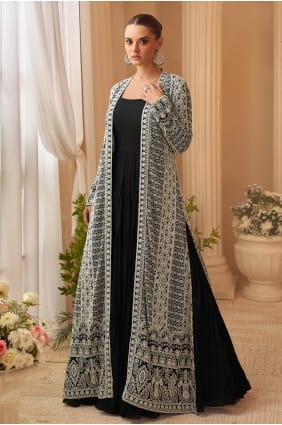Robe longue en mousseline de soie Chinon avec broderies noires GW1280