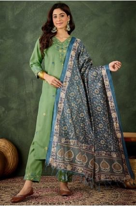 Pista Salwar Kameez en mélange de coton avec broderie SK155683