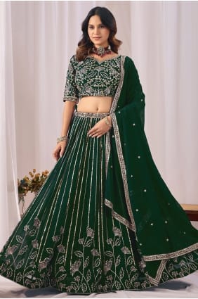 Lehenga Choli vert en georgette synthétique brodée avec dupatta LC9122