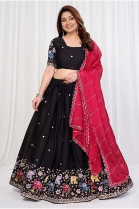 Lehenga Choli blanc cassé en georgette brodée LC9065