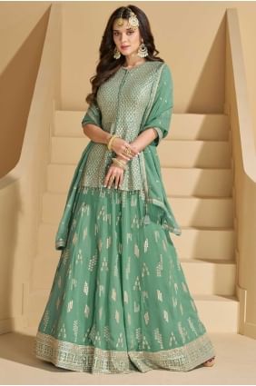 Lehenga Choli Vert en Georgette avec Dupatta LC8509