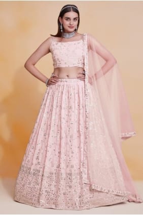 Lehenga Choli en georgette brodée rose avec dupatta LC8831
