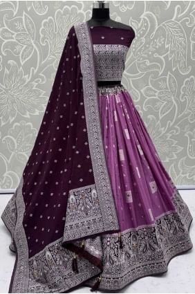 Lehenga choli brodé en georgette violette avec dupatta LC8669