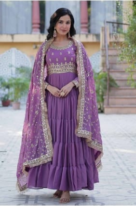 Robe-robe oignon en georgette brodée avec dupatta GW1054