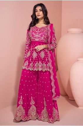 Costume Sharara rose en georgette avec broderies SS1261