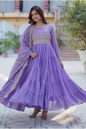 Robe-robe violette en georgette brodée avec dupatta GW1055