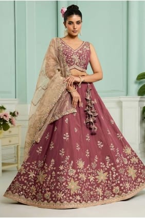 Lehenga Choli en georgette brodée en or rose LC8806