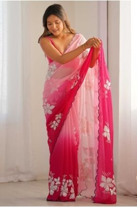 Broderie rose Sari en georgette SR28699