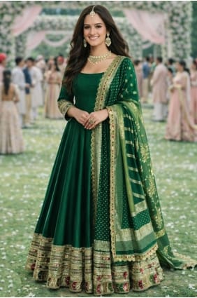 Robe verte en soie brodée avec dupatta GW1222