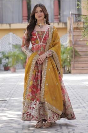 robe brodée en soie rouge GW1123