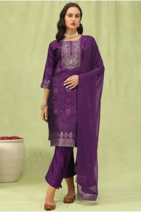 Salwar Kameez violet jacquard brodé SK15840