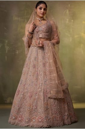 Lehenga Choli beige en tissu brodé avec dupatta LC8852