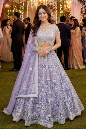 Lehenga Choli en filet brodé multicolore LC9046
