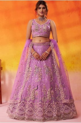 Lehenga Choli en tissu brodé lavande avec dupatta LC8851
