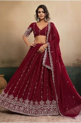 Lehenga Choli en georgette brodée bordeaux LC8984