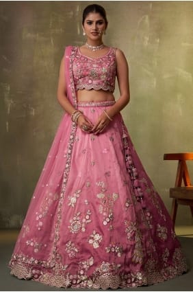 Lehenga Choli en tissu brodé rose LC8844