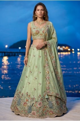 Pista Brodé Organza Lehenga Choli LC9222
