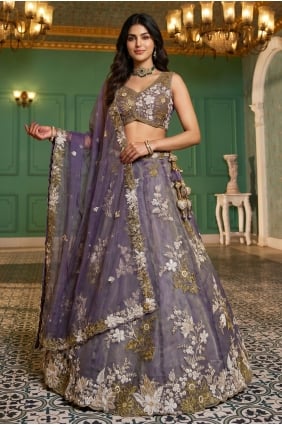 Lehenga Choli violet en tissu brodé avec dupatta LC9179