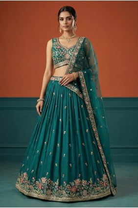 Lehenga Choli Rama en georgette avec broderies LC9201