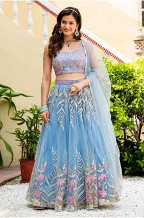 Lehenga Choli brodé en soie violette LC9060
