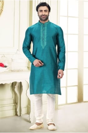 Kurta pour homme en jacquard brodé bleu KURR612