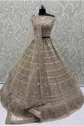 Lehenga Choli beige en tulle brodé LC8759