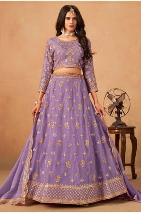 Lehenga choli en organza lavande brodé LC8721