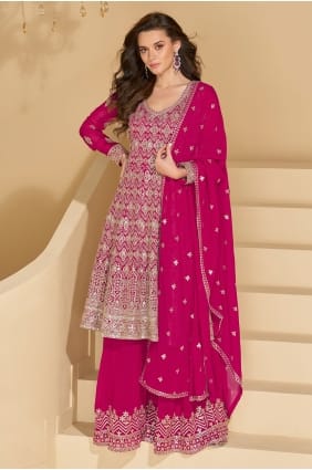 Ensemble palazzo rose brodé en georgette PZ4478