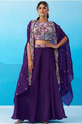 Ensemble palazzo en crêpe violet avec broderies PZ4508