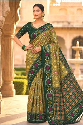 Mahendi Saree en soie Patola avec broderie SR30119