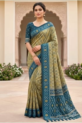 Sari en soie Patola verte brodée SR30163