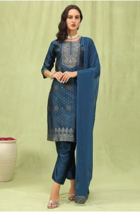 Salwar Kameez bleu avec broderie jacquard SK15839