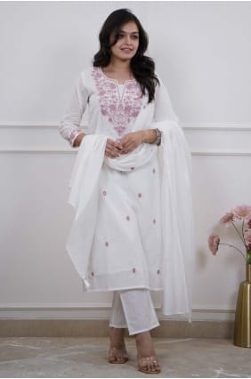 Salwar Kameez blanc Chanderi brodé SK155886