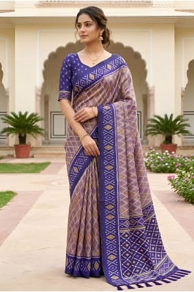Sari en soie Patola grise brodée SR30159