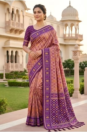 Sari oignon avec soie Patola brodée SR30161