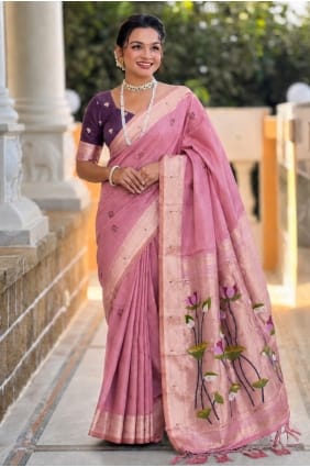 Sari en coton brodé rose SR30133