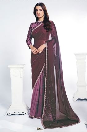 Sari bordeaux avec satin brodé SR28947