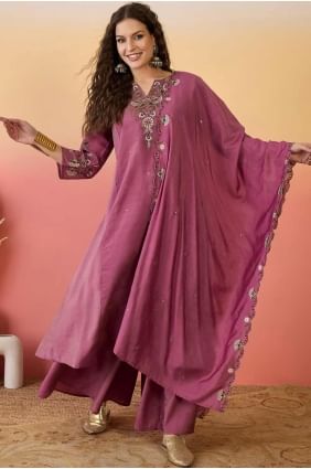 costume sharara brodé scintillant en rose avec dupatta SS1241