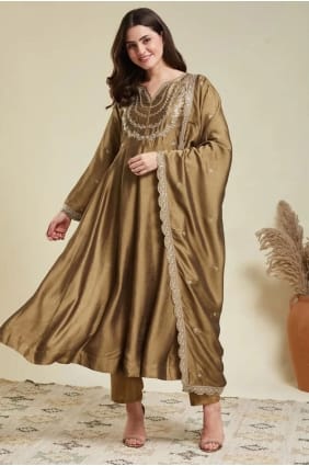 Anarkali brodée marron clair en soie AS4233