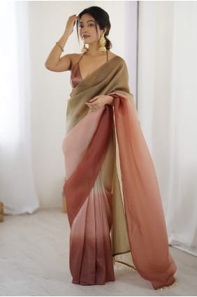 Sari en soie brodé Coco Pista SR29860