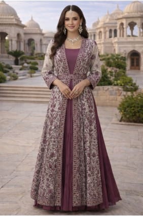 Robe longue en soie mauve avec broderies GW1231