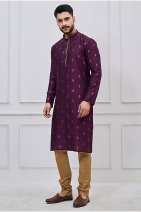 Kurta pour homme en soie violette brodée avec dupatta KURR263
