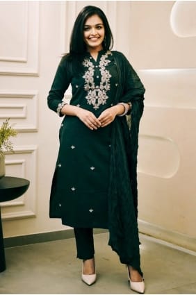 Salwar Kameez en soie brodée verte pour l'Aïd SK155995