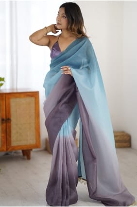 Sari en soie brodée grise SR29867