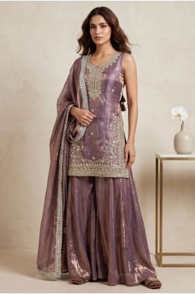 Ensemble sharara en soie brodée lavande SS1388