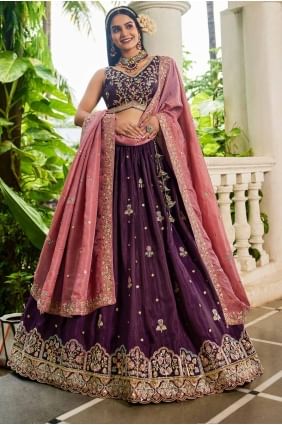 choli lehenga en tissu brodé bordeaux LC8493