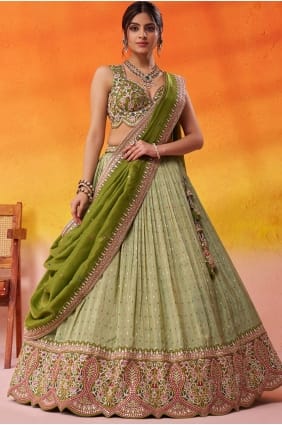Lehenga Choli vert citron en tissu brodé LC8848