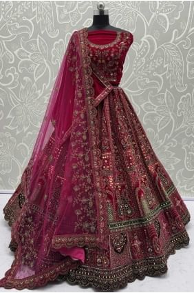 Lehenga Choli en velours rose avec broderie LC8572