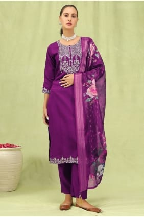 Salwar Kameez en viscose violette avec broderies SK15837